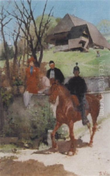 Dragoner Zu Pferd In Vorfruhlingslandschaft - view 1