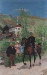 Dragoner Zu Pferd In Sommerlicher Landschaft