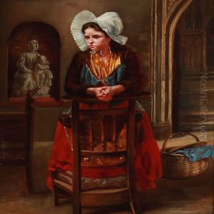 Church Interiour With Praying Woman by George Brightwell