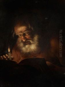 Bartiger Alter Mann Mit Kerze Bei Der Lekture by Cryn Hendricksz Volmaryn