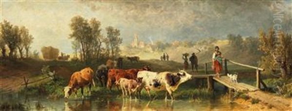 A Shepherdess And Her Cattle - view 1