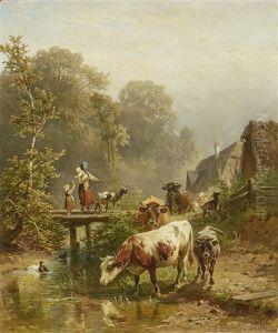 Female Drover With Children On A Bridge Female Drover With Children On A Bridge