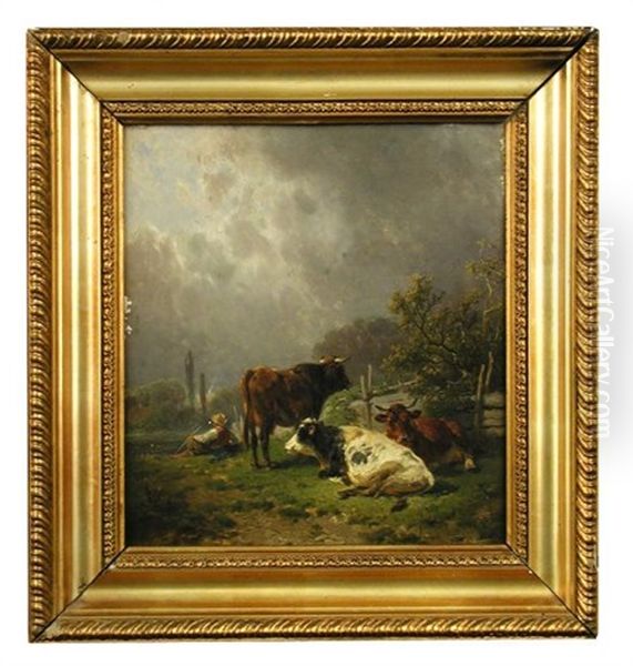Herdsman With Cattle In A Landscape - view 1