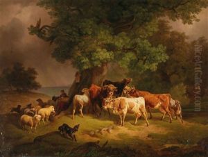 Animals Seeking Shelter Under An Oak Tree