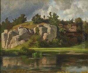 Felsige Uferlandschaft Mit Wanderer by Johann Friedrich Voltz