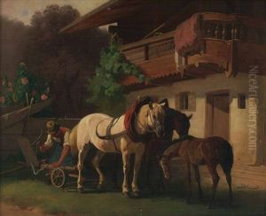 Bauer Beim Montieren Des Pferdepflugs