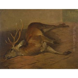 Interieur Mit Erlegtem Hirsch by Ludwig Gustav Voltz