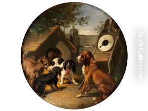 Vier Hunde Vor Einer Hutte