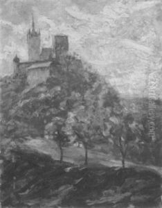 Baumbestandene Landstrase Am Fuse Eines Burgberges by Wilhelm Volz