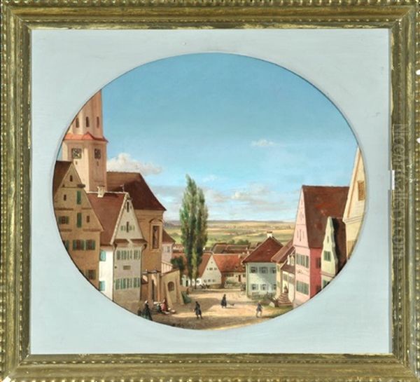 Belebte Strasenansicht Einer Stadt Mit Blick Auf Feldlandschaft - view 1