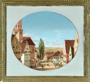 Belebte Strasenansicht Einer Stadt Mit Blick Auf Feldlandschaft