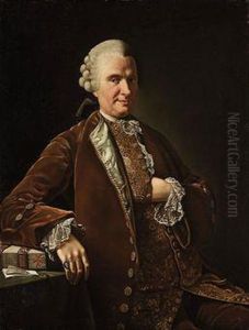 Portrait Of A Gentleman, Half-length, Seated, In A Rust Coat Andgold Embroidered Waistcoat, His Right Hand Resting On A Book