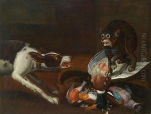 Jagdstillleben Mit Einem Hund Und Einer Katze by Giovanni Francesco Briglia