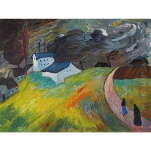 Dorfliche Landschaft Mit Zwei Heimkehrenden Frauen by Marianne von Werefkin