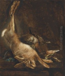 A Hare, A Teal, A Kingfisher And Songbirds On A Stone Ledge by Elias Vonck