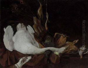 A Swan, A Peacock, A Hare, A Canary And Other Fowl On A Ledge