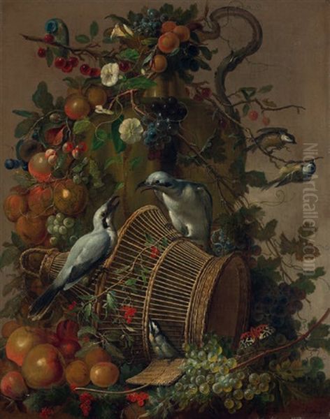Stilleben Mit Vogeln, Blumen, Fruchten Und Schmetterling - view 1