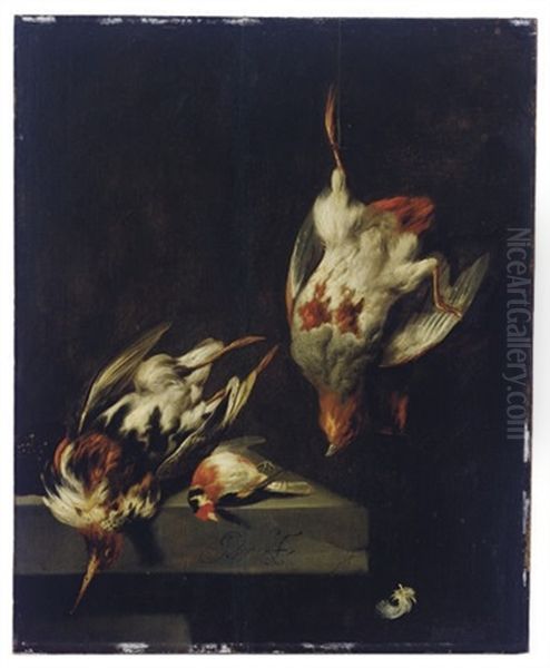 A Partridge And Other Game Birds On A Marble Ledge - view 1