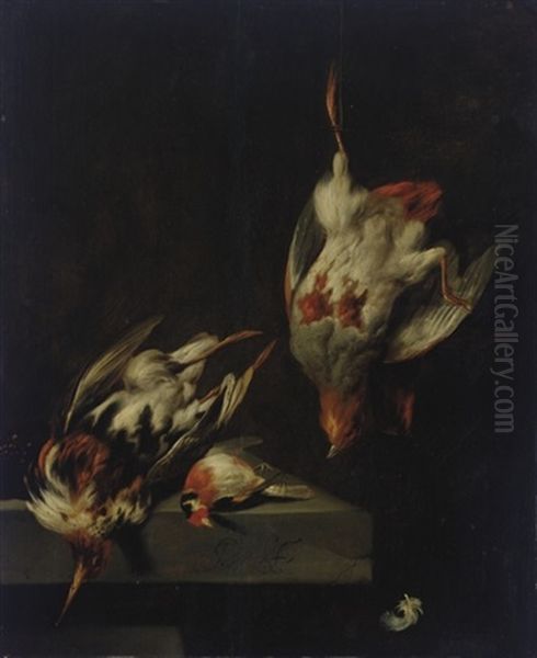 A Partridge And Other Game Birds On A Marble Ledge - view 1