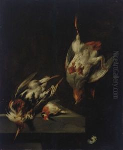A Partridge And Other Game Birds On A Marble Ledge