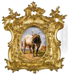 Ein Paar Kuhe In Einer Landschaft by Hendrik Voogd