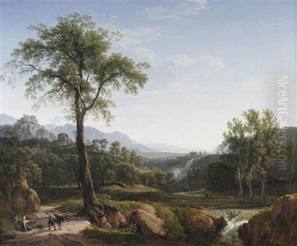 An Italianate Landscape With Travellers Resting In The Shade Of A Tree, A View Of Tivoli In The Background - view 1