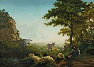 Hirte Mit Seiner Schafherde Bei Der Mittagsrast