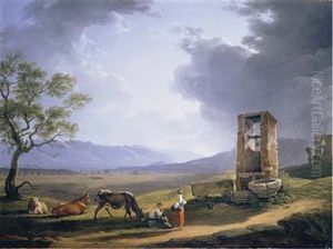A View Of The Roman Campagna With The Ruins Of The Claudian Aqueduct Beyond by Hendrik Voogd