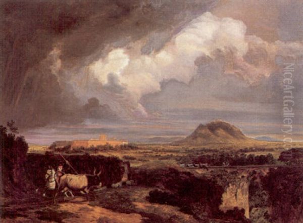 A Stormy Landscape With Herdsmen And Their Cattle By A Path And On A Ruined Bridge - view 1