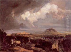 A Stormy Landscape With Herdsmen And Their Cattle By A Path And On A Ruined Bridge by Hendrik Voogd