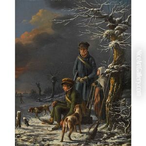 Winterlandschaft Mit Kindern Am Zugefrorenen Fluss by Henri Voordecker