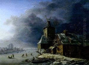 Paysage D'hiver Au Moulin by Henri Voordecker