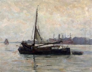 Botter Op De Rivier by August Willem van Voorden