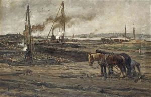 Construction Work In The Rotterdam Harbour by August Willem van Voorden