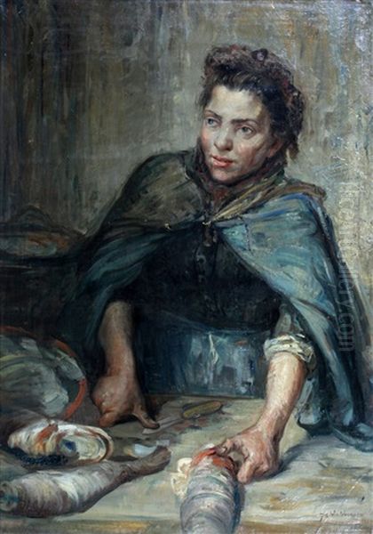 Portret Van Een Meisje Dat Vis Schoonmaakt - view 1