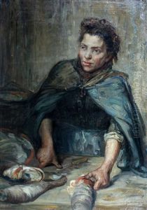 Portret Van Een Meisje Dat Vis Schoonmaakt by August Willem van Voorden