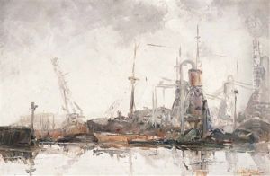 Study Of The Rotterdam Harbour by August Willem van Voorden