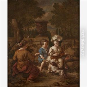 Elegant Children With Dog In A Landscape by Johannes Voorhout the Elder