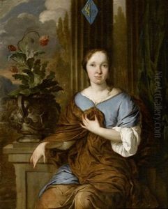 Bildnis Einer Jungen Frau Mit Ausblick In Einen Park by Johannes Voorhout the Elder