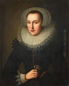 Portrait Of A Lady, Half-length, In A Black Dress And A White Lace Ruff, Holding A Pair Of Gloves