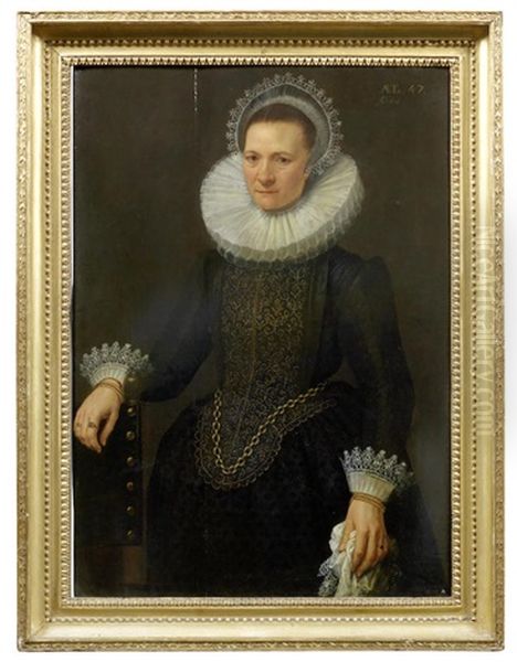 Portrait Of A Lady, Half-length, In A Black Embroidered Dress - view 1