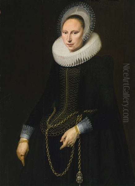 Portrait Of A Woman, Three Quarter Length, Wearing An Elaborate Lace Ruff, Cap And Cuffs - view 1