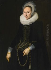Portrait Of A Woman, Three Quarter Length, Wearing An Elaborate Lace Ruff, Cap And Cuffs