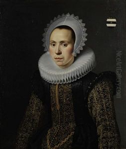 Portrait Of A Young Lady, A Member Of The Van Der Graeff Family (alida?), In A Black Silk Dress Embroidered With Gold And A White Lace Ruff And Headdress