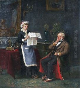 A Maid Reading The Paper (+ A Maid And Her Mistress; Pair) by Fran Anthony van der Voort