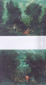 Figures And Farm Animals Among Classical Ruins by Michiel Francois van der Voort
