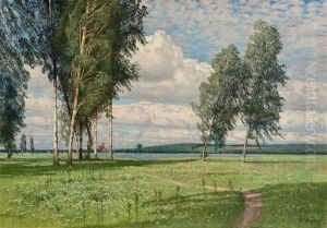 Sommerlandschaft Mit Birken Am See by Paul Vorgang