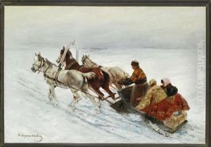 Troika Ride At Winter In Russia by Sergei Semyonovich Voroshilov