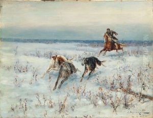 Jagd In Der Winterlichen Steppe by Sergei Semyonovich Voroshilov