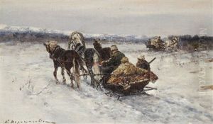 Trojkor I Vinterlandskap by Sergei Semyonovich Voroshilov